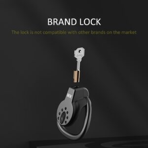 A small black lightweight flat chastity cage with three different sized rings.