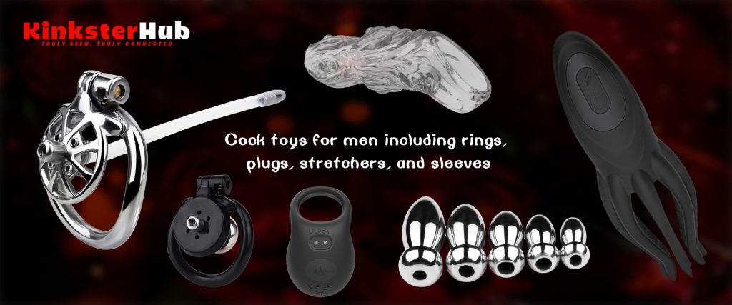 Cock foys for men including rings. plugs, stretchers, and sleeves