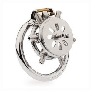 metal steel chastity cage spiked flat stainless equipped detail close-up