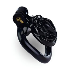 Black flower shaped lightweight chastity cage with lock and cable