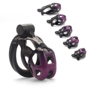 Purple and black resin chastity cage size set