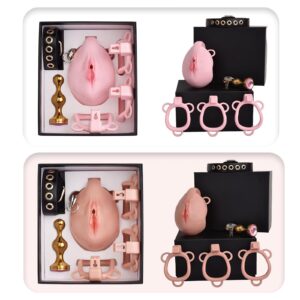 Two colors of Realistic Vagina Chastity Cage set