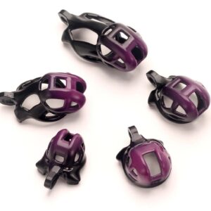 Small purple resin chastity cage set with rings