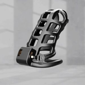 Front view of Lightweight Black ABS Chastity Cage(M)