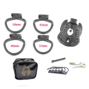 Black enclosed plastic chastity cage size kit
