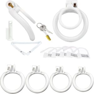 All parts of Small Double-Ring White Chastity Cage
