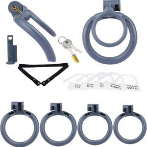 All parts of Small Double-Ring Grey Chastity Cage