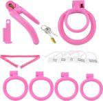 All parts of Small Double-Ring Pink Chastity Cage