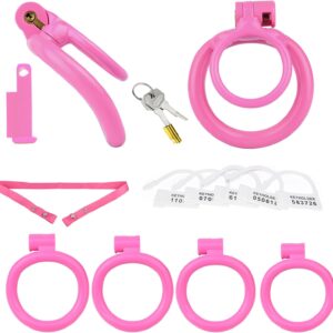 All parts of Small Double-Ring Pink Chastity Cage