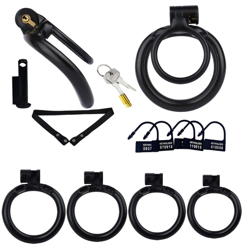 Small Double-Ring Black Chastity Cage Set