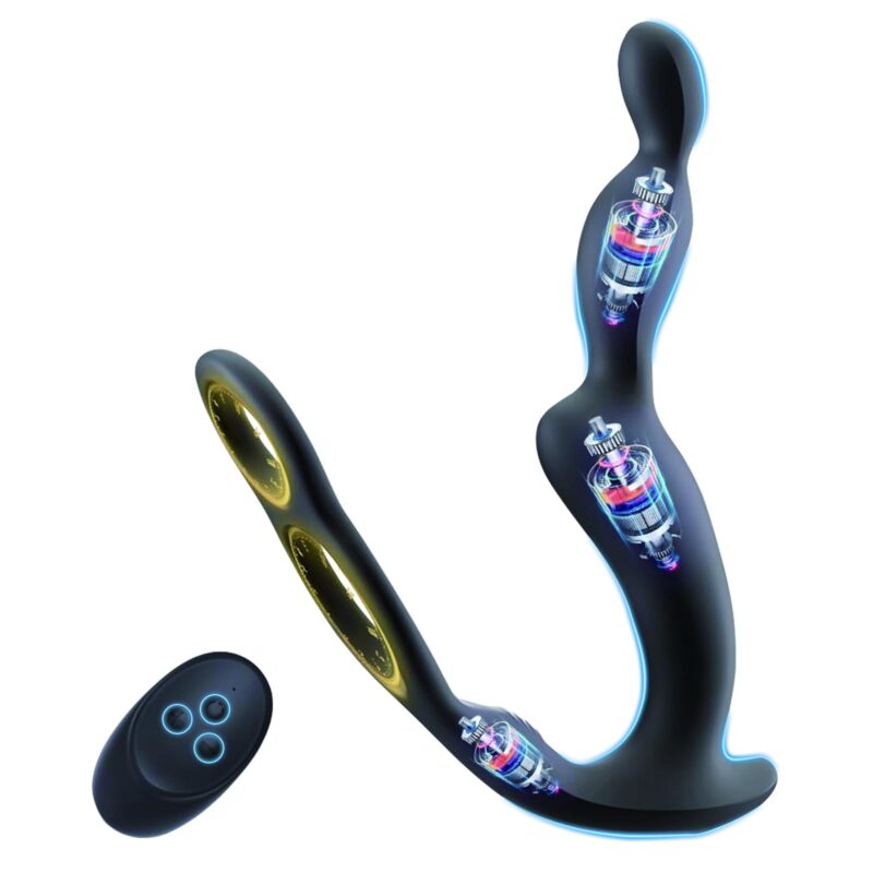 3-Motor Anal Vibrator with Cock Ring for Full Male Stimulation