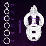 Each part size info of Transparent Rubber & ABS Chastity Cage