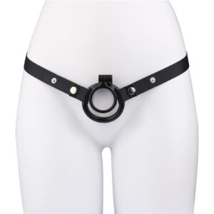 Wearing Front view of Small Double-Ring Black Chastity Cage