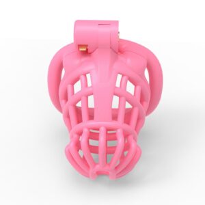 pink silicone chastity cage breathable detail close-up