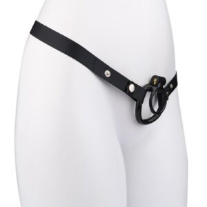 Wearing view of Small Double-Ring Black Chastity Cage