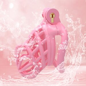 pink silicone chastity cage breathable feature detail graphic