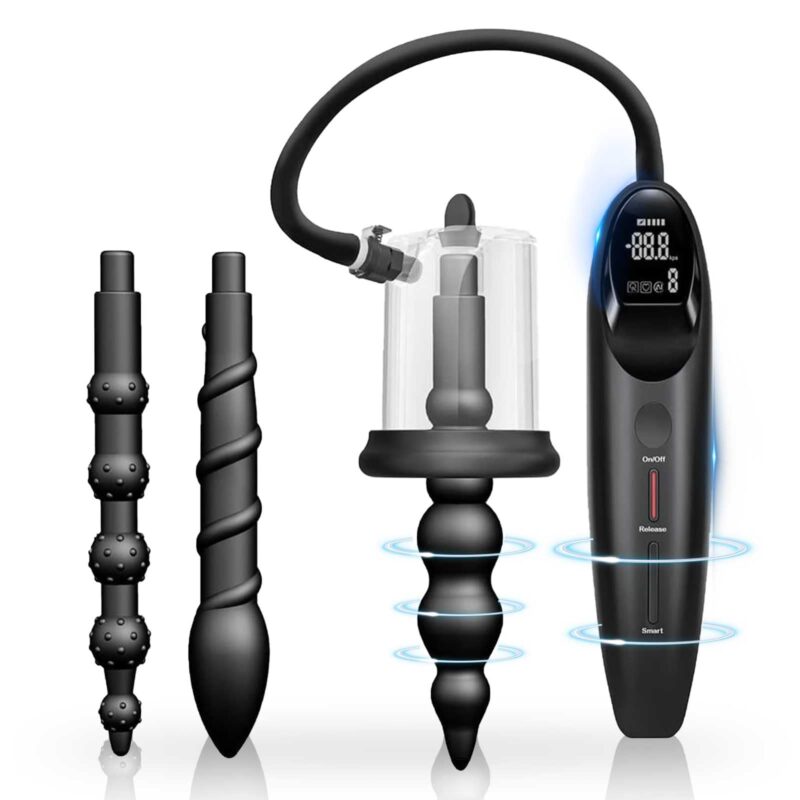 Spiral Anal Plug Pump Set with Vacuum & Prostate Stim for Men
