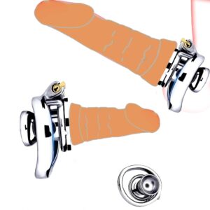 metal silicone chastity cage cock set dildo lock detail close-up