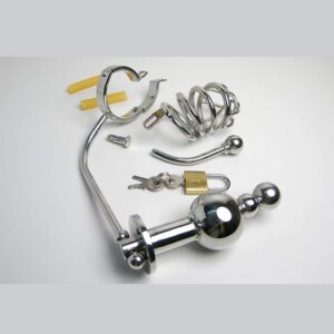 metal steel chastity cage stainless belt cock catheter back product view