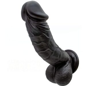 25.5cm XXL Suction Dildo with Realistic Veins & Balls – Black Edition