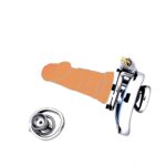 Metal Cock Cage Set with Silicone Dildo & CB Lock for Control Play