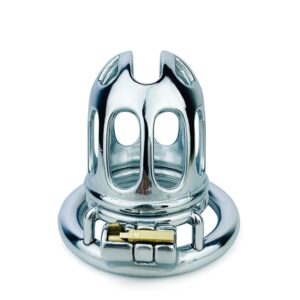 metal steel chastity cage stainless male hollow cock detail close-up