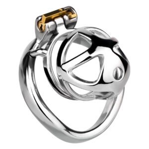 metal steel chastity cage cutout concealed lock detail close-up