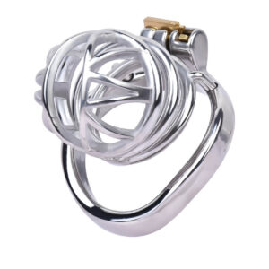 metal steel chastity cage male stainless penis lock detail close-up