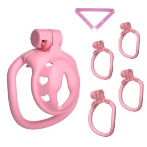Pink Sissy Chastity Cage-ABS Lock with Waistband & 4 Rings