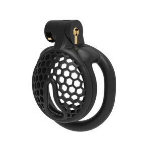 pink resin chastity cage mini cage-honeycomb nylon cock wearing guide graphic