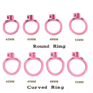 Pink mini chastity cage round and curved ring set