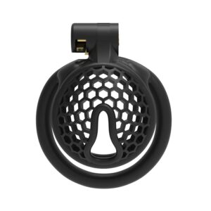 pink resin chastity cage mini cage-honeycomb nylon cock control feature graphic