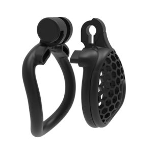 pink resin chastity cage mini cage-honeycomb nylon cock feature detail graphic