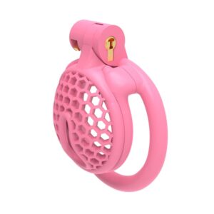 Pink Mini Chastity Cage-Honeycomb Nylon Resin Cock Lock with 4 Rings