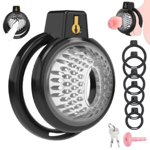 Lightweight Black Penis Cage-Soft TPR Male Chastity Device with 6 Rings