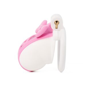 pink chastity cage bow invisible lock detail close-up