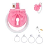 pink chastity cage bow integrated lock rings product detail view