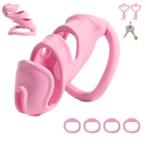 Pink micro chastity cage kit with rings