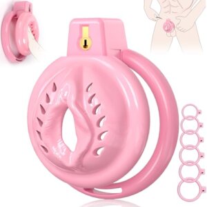 pink silicone chastity cage pussy-shaped soft rings wearing guide graphic