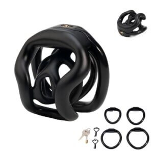 pink resin chastity cage open-frame inverted cock 3D feature detail graphic