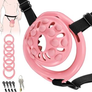 Pink tiny chastity cage kit with rings and keys
