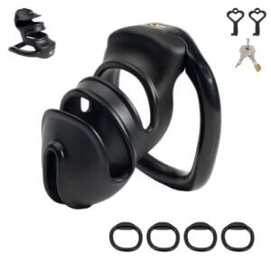 Black micro chastity cage kit with rings and keys