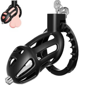 Black lightweight hollow chastity cage with pink insert