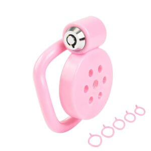 Pink Micro Chastity Cage with Push-Lock System, Flat Design & 5 Ring Sizes