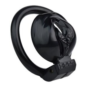 Black inverted chastity cage angled view