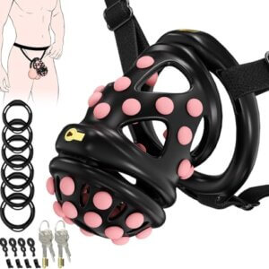 Black tiny chastity cage kit with rings and keys