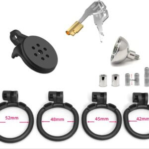 black chastity cage inverted compact bend ring angled product view