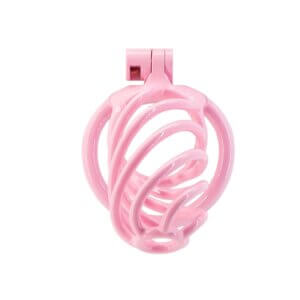 Spiral Pink Chastity Cage with Lock and 5 Rings for Restraint