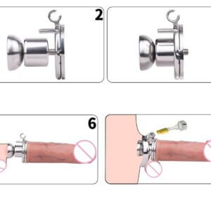pink silicone chastity cage small inverted sissy removable wearing guide graphic