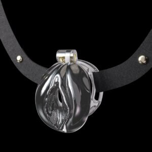 Smoke gray chastity belt worn on mannequin